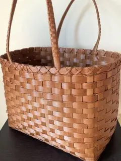 クラフトバンドカゴ　ブラウン かごバッグ 編み込み素材　（特大）