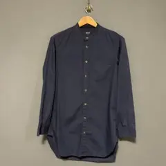 【美品】COMME CA ISM ネイビー バンドカラーシャツ　ロング丈　長丈