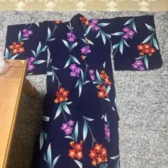 花柄浴衣 紺色　昭和レトロ
