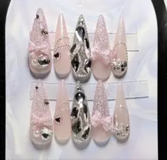 韓国　ガーリー　ネイルチップ　ネイル　ロング　スナ系　量産型　y2k ワンホン