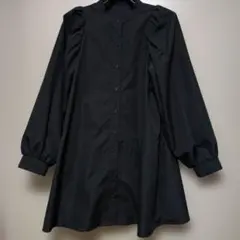 ち*ち様 黒いパフスリーブボタンアップチュニック