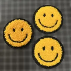 刺繍ワッペン アイロンワッペン ふわふわパイル ニコちゃん スマイル 3個セット