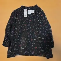 UNIQLO オンラインストア特別商品 花柄 黒 七分袖ブラウス Lサイズ