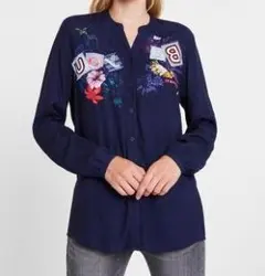 ★Desigual デシグアル★長袖ノーカラー(バンド)シャツ　BE YOU★Ｍのサムネイル