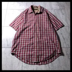 00s TOMMY HILFIGER コットン チェックシャツ 半袖 赤 L