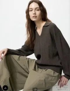 UNIQLO ウォッシャブルニットリブポロセーター　ブラウン　L