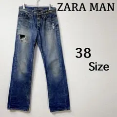 『ザラ マン』(38)＊ダメージストレートジーンズ＊デニム＊カジュアル＊ブルー＊