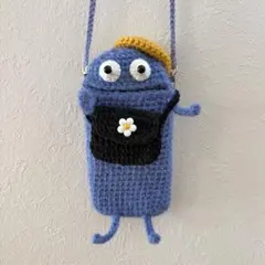 まんまるビーズ目玉のおばけ　花　パクパクモンスター　スマホショルダー　編み物