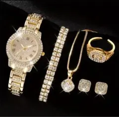ダイヤモンド　ネックレス　ブレスレット　腕時計　ピアス　指輪　5点セット