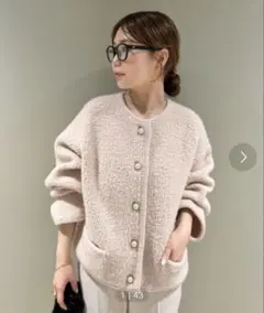 パイル編みショート丈金釦ニットジャケット