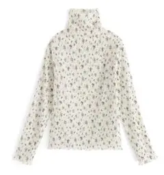 F ハイネック 花柄ハイネックシャーリングメロウトップス サムホール GRL