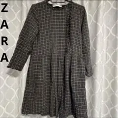 ZARA ザラ チェック柄長袖ワンピース ショート丈 ミニワンピース 黒 グレー