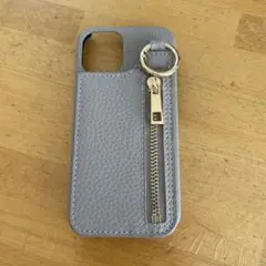 iPhone12miniケース ジッパー付き グレージュ