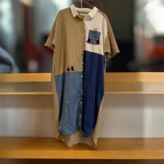 ★値下げ★ グラニフ　イカク　刺繍 半袖　異素材ワンピースのサムネイル