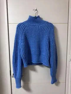 H&M ハイネック クロップドニット M 青