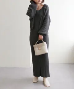 natural couture ワイドリブニットワンピースセットF 新品