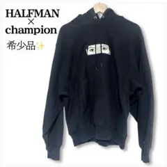 希少✨ハーフマン チャンピオン コラボ リバースウェーブパーカー 紺ユニセックス