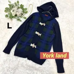York land フード付 カーディガン チェック ダッフル風 Ｌ