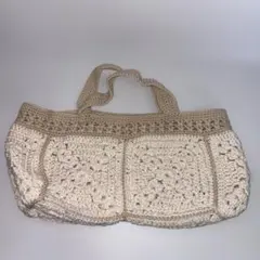 アイボリー 編み物 トートバッグ