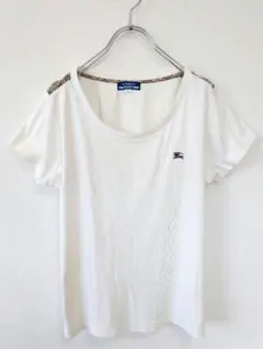 バーバリーロンドン　ブルーレーベル　ロゴ刺繍　ノバチェック　トップス　白　M