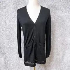 5459 ランバンコレクション カーディガン Ｍ 黒 シアー 切替 透け感 上品のサムネイル