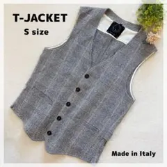 ♦︎【ティージャケット】イタリア製 きれいめ グレンチェックベスト S グレー系