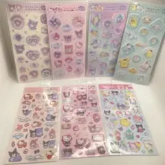 正規品 サンリオキャラクターズ すりガラス風 ラメ入り樹脂もりシール 7点セット