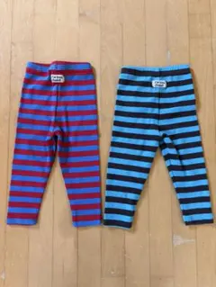 ペアマノン　ユニセックス ネームタグ付き ボーダーリブレギンス　90