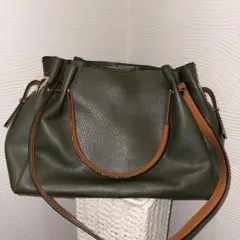 NICOLI スエード レザー トートバッグ 深緑×茶 A4 - メルカリ