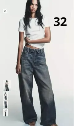 【新品・完売品】ZARA TRF ミッドライズ折り返しウエストデニムパンツ 32