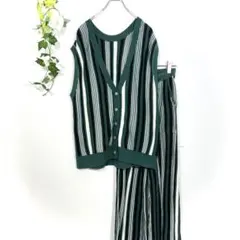 HARE ハレ ニット セットアップ ベスト パンツ ストライプ 緑 F ▼