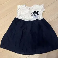 リボン付き 半袖ワンピース ネイビー ホワイトのサムネイル