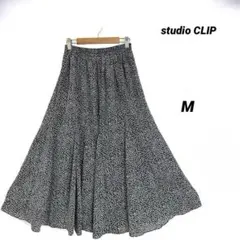 studio CLIP 小花柄ロングスカート フレア 黒 ウエストゴム M 美品