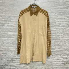 シンプルライフ✨チェック切替シャツ長袖ベージュXL ブラウンのサムネイル