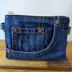 ハンドメイド　デニムリメイク　ファスナーポーチ　キョトーンベア　緑