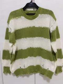 SHEIN ボーダーニットセーター 緑