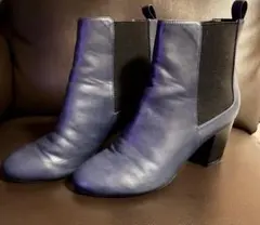 ネイビーブルー サイドゴアブーツ 本革 24.0cm