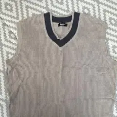 kutirベージュネイビー Vネック ニットベスト