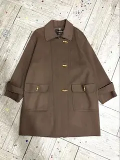 ダークブラウン　古着　コート　毛90%