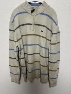 LACOSTE ストライプ ハーフジップ ニットセーター