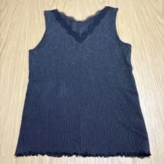 ダークブルー リブ編み キャミソール