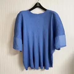 ISSEY MIYAKE プリーツトップス 長袖 シアー ブルー 日本製 - メルカリ