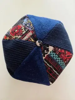 ベレー帽 帽子 レディース ガーリー 秋冬 パッチワーク風切り替え 暖かい