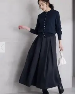 ur's ユアーズ タフタタックロングスカート ネイビー