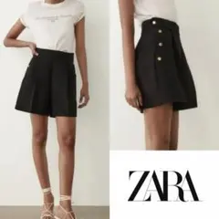 ZARA ゴールドボタン ブラック ハイウエスト ショートパンツ