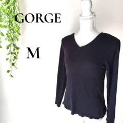 ゴージ GORGE Vネック 長袖リブカットソー 黒 M 薄手 シンプルトップス