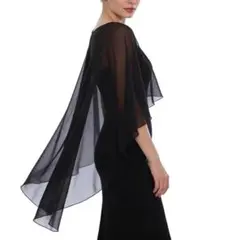 ドレスケープ　ポンチョ　ショール　シフォンストール　フォーマル　ブラック　結婚式のサムネイル