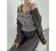 dazzlin チュールギャザービスチェカットワンピース
