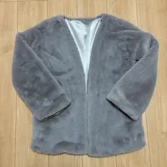 グレー ノーカラージャケット フェイクファー