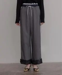 新品　今季　Eimee Law レースロールアップストライプパンツ　グレー